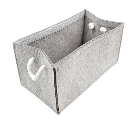 Hochwertige Aufbewahrungsbox von Luxflair® aus edlem Filz in graumeliert mit hochwertigen Seil-Griffen (+ weitere Farben). Länge 45cm, Breite 25cm, Höhe 23cm. Große maritime Ordnungsbox, Regalbox, Einkaufsbox, Filzkorb, Filztasche, Kaminholzbox, Zeitungskorb. Besonders pflegeleicht: waschbar bei 30°