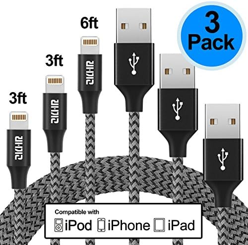 iPhone Charger Cable,ZKHR [3-Pack,Perfect Cord] Lightning to USB Cable High Speed Reflective Material Nylon Braided Cord for iPhone 8 7 6 6s Plus 5 5s 5c SE iPad iPod (Grey)