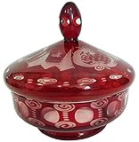 Seltenes Sammlerstück Egermann Antike Glasschale böhmisches Glas rubinrot Dose mit Deckel, Bonboniere, Schmuckdose, mundgeblasen und handgeschliffen Höhe ca. 13 cm und Durchmesser 15 cm