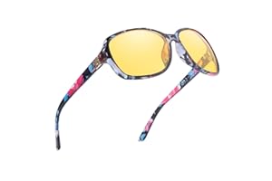 Myiaur Night Vision Glasses for Women Polarised Anti Glare Night Driving Headlight Glasses Trendy Wrap Around Frame for Overcast & Nighttime Driving