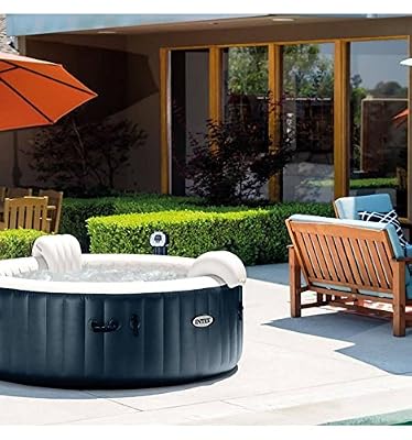 Intex L&G FR 28406EX Pure Spa 4 Places Rond Bulles LED, 795 L, Bleu Marine, 196 x 71 cm