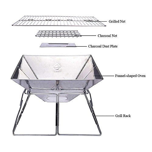 BBQ Portable Holzkohle Grill, Cookey Compact Folding Camping Herd Aus Edelstahl, Ideal für Camping, Picknicks, Hinterhöfe - 2