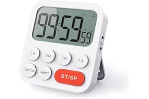 LIORQUE Minuteur de Cuisine, Minuterie Cuisine, Minuteur Digital Chronomètre et Compte à Rebours avec Mode Personnalisé, 3 Niveaux de Volume pour Examen, Réunion, sans Bruit - 2 Piles AAA - Blanc