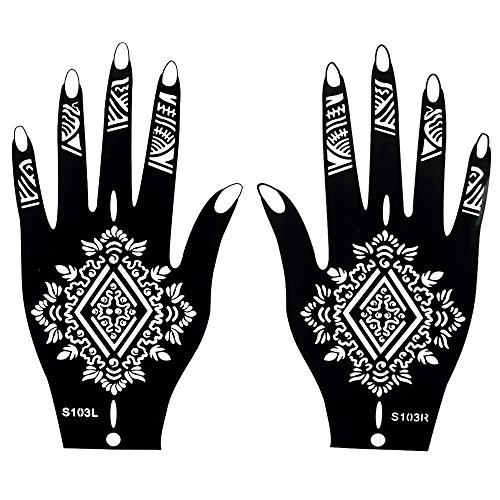 Mehndi Stencil Tattoo Stencil Henna Designs 2 pieces for Left and Right Hand - single use S103 for Henna, Glitter and Air Brush Tattoo