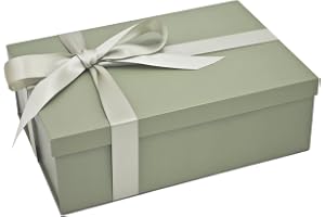 Tekhoho salvia grön presentask med lock 27,5 x 19 x 9 cm, plattförpackad styv kartong presentlåda med band för födelsedag brö