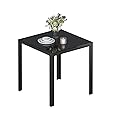 Jooli H Glass Dining Table, 75cm Square Kitchen Table with Tempered Glass Top and Metal Frame for Dining Room Meeting Room, Black