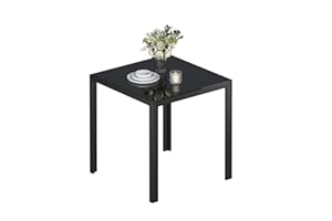 Jooli H Glass Dining Table, 75cm Square Kitchen Table with Tempered Glass Top and Metal Frame for Dining Room Meeting Room, Black