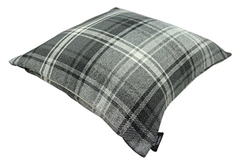 Extra Groß Kohlegrau Tartans Karo Kissen mit Polyester Füllstoff, Flach gewebte Woll-Effekt Körper, 60cm x 60cm. Von McAlister Textiles, aus der „Angus“ Design-Serie. - 2