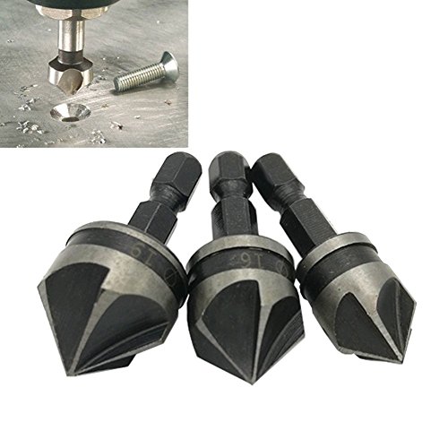 JTENG 3 pcs Senker WS 6.35 kant ø 12mm / 16mm / 19mm Senkbohrung Set 1/4 Zoll Hex Fase 5 Flöte Quick Change Bits - 6