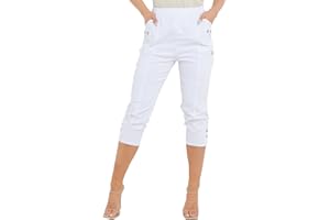 BSBAAA FASHIONS® Ladies Cherry Berry Plain Cropped 3/4 Length Trouser Stretch Fit Elasticated Waist Summer Short Pants Plus Size UK 8-26