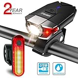 ITSHINY Set di luci per la bicicletta batteria ricaricabili e luci LED impermeabili per moutain bike, kit di fanali- luci anteriori e posteriori combinate USB (black)