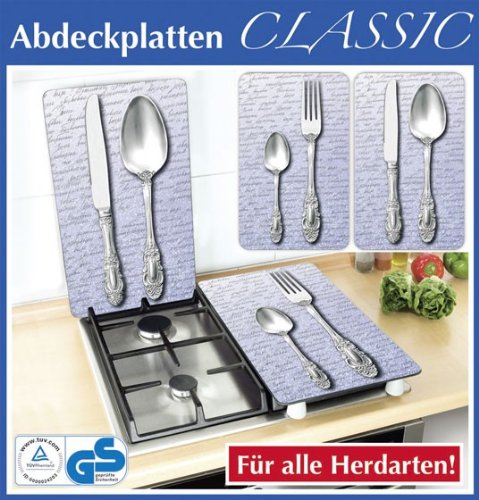2er Set WENKO Glas Abdeckplatte ‚Besteck‘ – 52 x 30 cm – Herdabdeckplatte – für alle Herdarten – Schneidebrett - 2