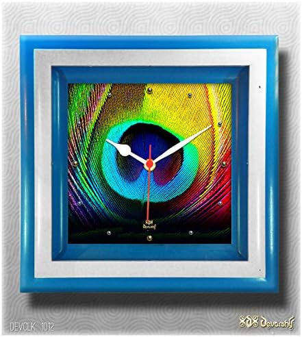 MJR Digital Print Wall Clock - Peacock feather Blue