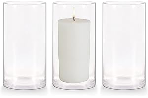 Yishik 3 Pack Glass Cylinder Flower Vase,8 Inch/20cm High Glass Vases for Candle Holders,Modern Decorative Vase Set for Wedding Centerpiece,Living Room Decor(4" W x 8" H)