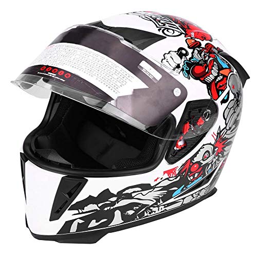 EBTOOLS Casco Integrale Di Sicurezza Per Motociclisti Con Lenti Doppie Modello Di Pagliaccio Bianco