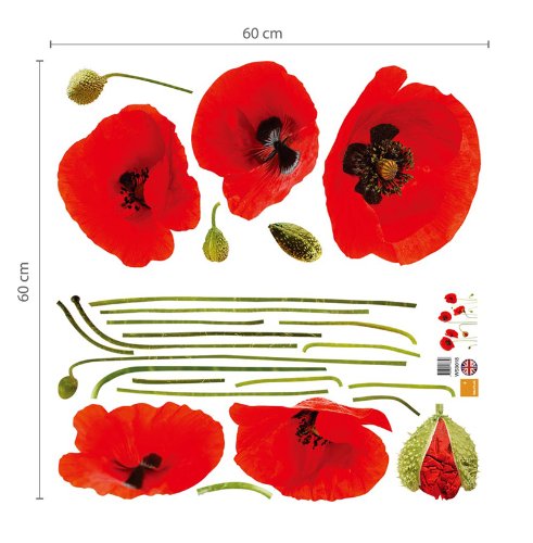 Rote Mohnblumen Entfernbare Transparente Wand Aufkleber Sticker Kunst - 5