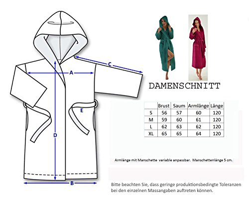 Damen und Herren Bademantel mit Kapuze, Pikee in 4 Farben Größe XL, Farbe Türkis - 2