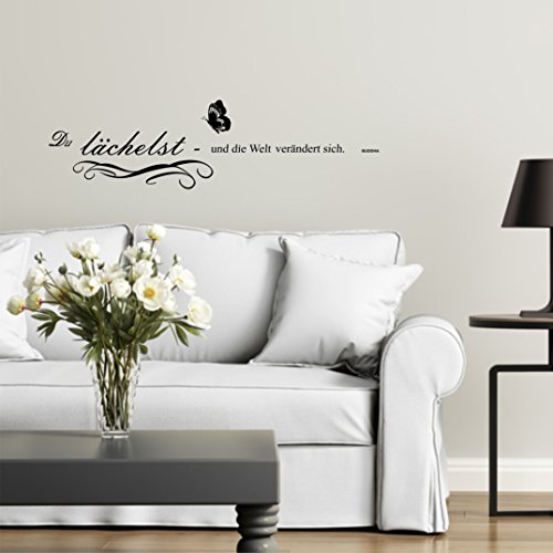 greenluup® Wandtattoo Sprüche Buddha Glück Motivation in Schwarz mit Schmetterling Wohnzimmer, Küche, Schlafzimmer, Büro, Praxis, Laden - 4