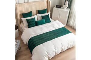 GOFOHIMI Bed Runners and Matching Cushion Cover, Bed Runners Scarves Home Decoration Bed Scarf Hotel Bedding Bed Towel Bedroom Bedspread Protection (45x180cm(Jacquard Bed Runners),dark green)