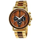 Handgefertigte Holzwerk Germany® Designer Herren-Uhr Öko Natur Holz-Uhr Chronograph Armband-Uhr Analog Quarz-Uhr Braun Gold Datum Holz Ziffernblatt