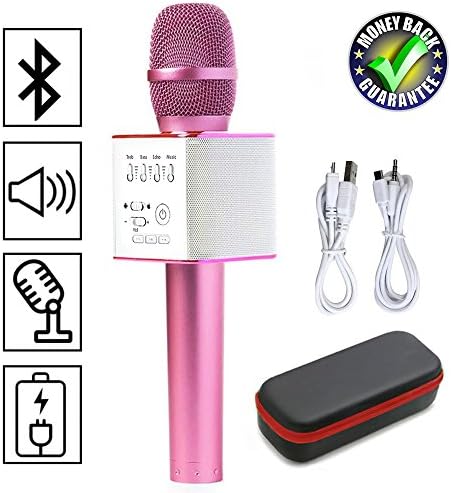 Magic Karaoke Wireless Microphone With Bluetooth Speaker Support iOS Apple iPhone iPad Android Smartphone PC For Home Entertainment Party Stage KTV Singing (Q9 Pink)