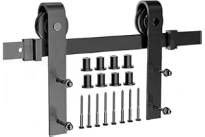 MAYMA 300CM Kit Porte Coulissante de Grange,Quincaillerie Kit de Rail pour Porte Coulissante,Système de Porte Simple Coulissante, Kit de Rail pour Porte Coulissante,Rail+2 Roulette