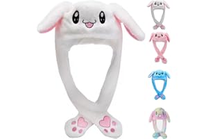 Amerson Bunny Hat Ear Moving Jumping Rabbit Hat Funny Cute Plush Animal Cap with Paws for Kids Women Girl Party Holiday Birthday Dress up Cosplay Costume Gift