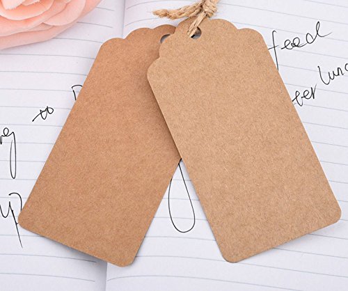 Cosanter 100 Stück Geschenk Anhänger Papieranhänger Tags Labels Rustikal Braun 94x45mm Rechteck zum Hochzeit Party Etikett Selbstgestalten Preisetiketten Preisschild Schilder Anhänger Kofferanhänger DIY Deko - 5