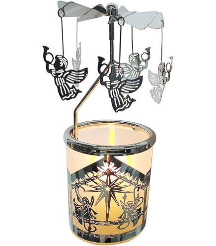 Kingnero Eulen-Karussell Windlicht – Drehbarer Kerzenhalter Aus Edelstahl, Deko Für Weihnachten & Wohnzimmer (Silber)