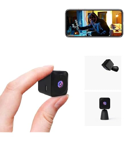 RNNTK Nascosta Mini Telecamera Full HD 1080P Telecamera di Sorveglianza di Sicurezza,Portatile Inteligente Microcamera 160° Grandangolare Casa Nanny Cam Audio/Video Registrazione in Loop-Nero 64gb