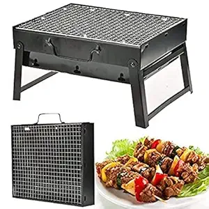 DARSHAN EXIM BBQ Grill Toaster Style Folding & Portable Outdoor Barbeque Grill Toaster Charcoal BBQ Grill Oven Black Carbon Steel, Black