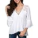 Produktbild FeiBeauty 2018 Damen Bekleidung T Shirt Womens Sexy Splice Spitze Top V Ausschnitt Chiffon Tops Backless Bluse Sommer Weiß Tee Langarmshirts Freizeit Tiefer Oberteil Pullover Bequeme Lose