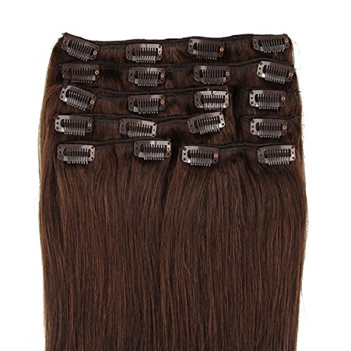 Beauty7 #2 Dark Brown 15 Inch 100% Human Hair Extension Full Head Clip In Remy Hair Extensions-Can Be Straightened Permed & Curled Repeatedly