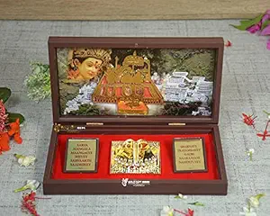 GoldGiftIdeas 24 Carat Gold Plated Ambe Maa Photo Frame with Charan Paduka, Vaishno Devi Wooden Momento Gift