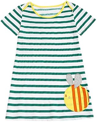Clearance Bestoppen Baby Girls Princess Dress,Cute Short Sleeve Cartoon Butterfly Embroidery Swing Mini Dresses Toddler Girl A-Line Stripe Tutu Party Dress Clothing Cotton Beach Dress Outfits for Girls Size for 2-6 Years (Green, 4Y)