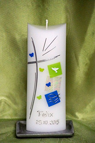 Taufkerze / Kommunionkerze in Sonderform, inklusive Beschriftung ! O 1