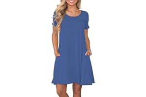 AUSELILY Femmes Robes D'été à Manches Courtes Décontracté T-Shirt Robe Ample Courte Robe avec Poches