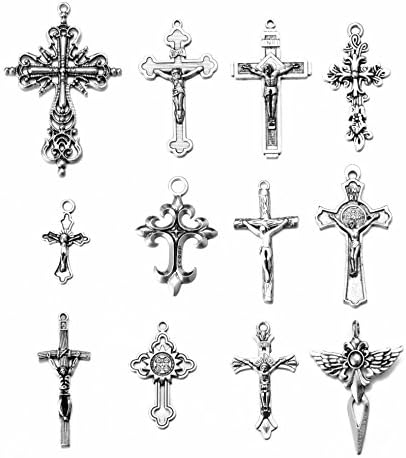 24Pcs Mix Antique Silver Cross Jesus Prayed Charms Necklace Pendant Charm Jewelry Making