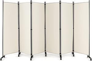 ‎GIANTEX GIANTEX Paravent Raumteiler innen auf Rollen Trennwand Sichtschutz 6 teilig 334,5x172 cm Raumtrenner klappbar Spanische Wand freistehend mit Breiten Füßen Stellwand aus Stoff Privatschutz