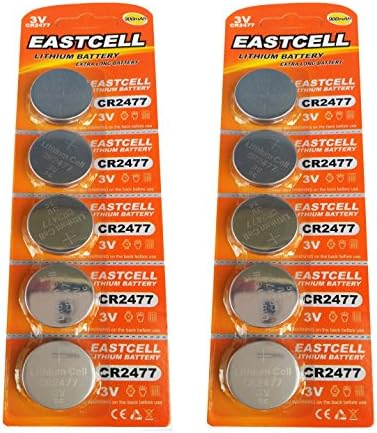 10 x CR2477 3 V Lithium Battery 900 mAh (2 Blister Ercards (5 Batteries) Eastcell Branded Product