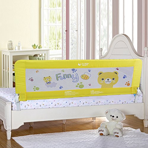 180cm Bed Rail Safety Folding Gate Child Kids Bed Guard Protection 3 Colors With Picture Version (Yellow)