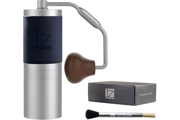 Moulin à café Manuel 1Zpresso J Argent avec assemblage Fraise conique en acier inoxydable – Réglage interne numérique réglable, moulin portable plus rapide pour broyer grossièrement pour filtre