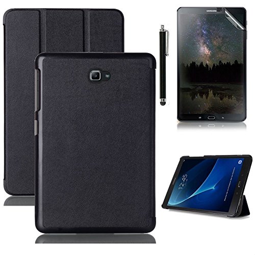 Samsung Galaxy Tab A T580N Hülle Case - Ultra Slim Leder Tasche Hülle Etui für Samsung Galaxy Tab A 10.1 Zoll (2016) T580N/T585N Schutzhülle Smart Case Cover mit Standfunktion + Displayschutzfolien und Stylus (Schwarz)