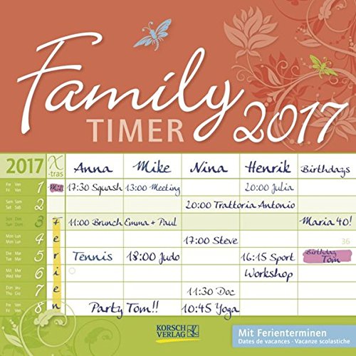 Family Timer - Floral 2017: Broschürenkalender mit Ferienterminen