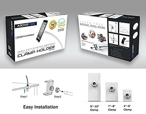 abovetek Heavy Duty Aluminium Schwanenhals Tablet Arm iPad iPhone Schreibtisch Halterung, mit 3 Klemmen Passform 8,9 cm ~ 25,4 cm iPad mini Air iPhone 6 6S + 7 7 Plus Samsung Galaxy S7 Note5, solider Boden Leicht Bend stark und flexibel Arm, Best Tablet Handy Desktop Ständer für Büro Küche Bett - 6