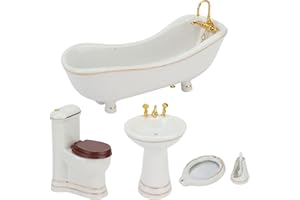 SUNGOOYUE 5 Sztuk 1:12 Zestaw łAzienkowy do Domku dla Lalek, Miniaturowe Meble do Domku dla Lalek Zabawki śLiczne PięKne Porcelanowe Zestaw łAzienkowy do Domku dla Lalek