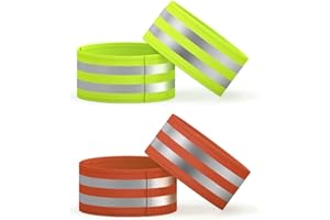 Brassard Réfléchissant, 4 Pièces Bande Reflechissante Élastique, Réglables Bracelets, Brassards de Haute Visibilité, pour Course Cyclisme Jogging Randonnée(Grün, Orange）
