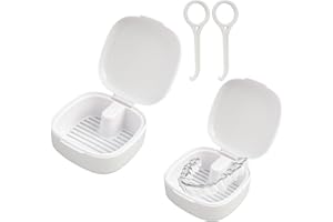 RIYBYDS 7.8x7.8x3.8cm Boite Dentier, Boîte à appareil dentaire, avec et Filtre, Conteneur Portable pour Nettoyage et Conservation de Prothèses, Appareils Dentaires et Protège-dents, Blanc