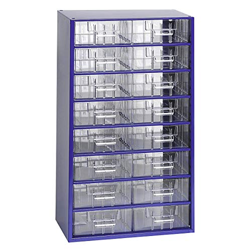 Schubladenmagazin, Schubladen glasklar - HxBxT 551 x 306 x 155 mm, 16 Schubladen - Gehäuse lichtgrau - Klarsichtmagazin Kleinteilemagazin Lagersystem Magazin Magazinschrank Schubladenmagazin Schubladenschrank Schubladensystem