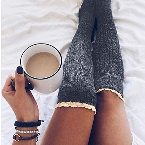 Preisvergleich Produktbild Swallowuk Damen Overknees Socken Strümpfe Strumpfhosen Warm Winter Stricken Kniestrümpfe Elastisch Sportsocken (Dunkelgrau)